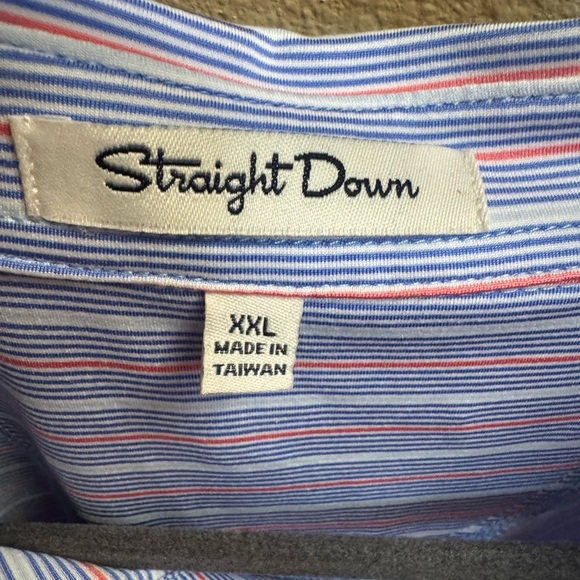 STRAIGHT DOWN Men’s Luxury Golf Polo Shirt SZ XXL Blue White Micro Stripe NWOT - Picture 10 of 15